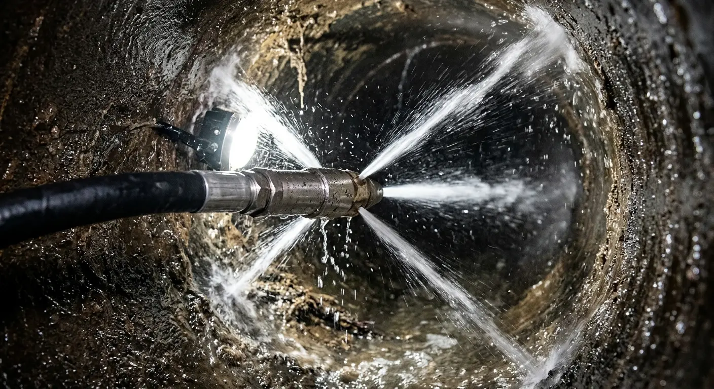 High-pressure hydro jetting nozzle cleaning sewer pipe for Sewer Line Relining in Kodiak